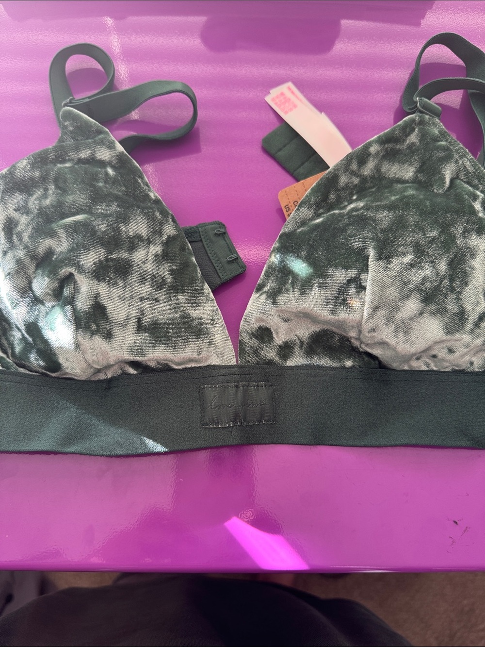 PINK Victoria's Secret Velvet Triangle Bralette in Charcoal Black and Silver